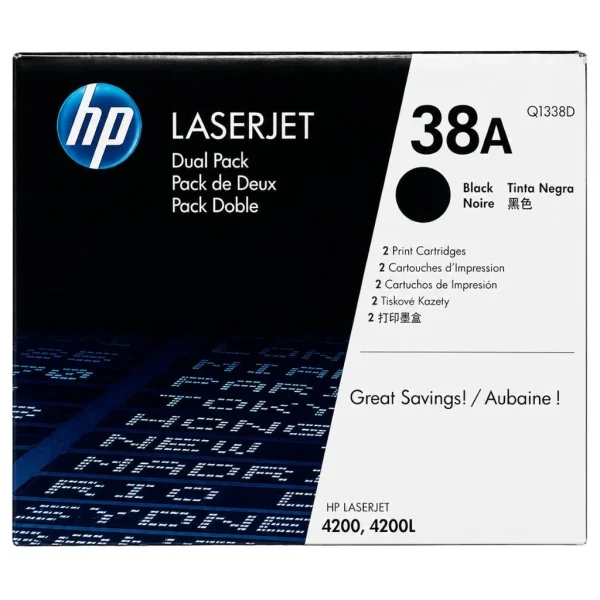 New, Pre-Owned - HP 38A Standard-Yield Black LaserJet Dual Pack Toner Cartridge, Q1338D