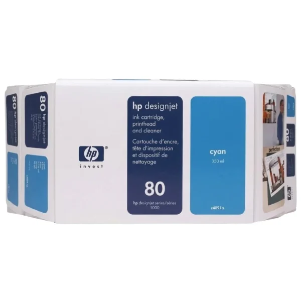 New, Pre-Owned - HP 80 350ml Value Pack Cyan Ink Cartridge, Printhead and Cleaner C4891A