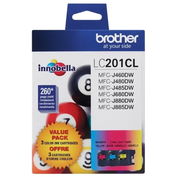 New, Pre-Owned - Brother LC201 Standard Yield Tri-Colour Ink Cartridge-3-Pack