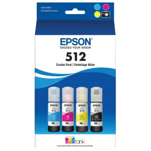 New, Pre-Owned - Epson T512 EcoTank Multi-Color (4-Pack) Ink Bottle, T512520-S