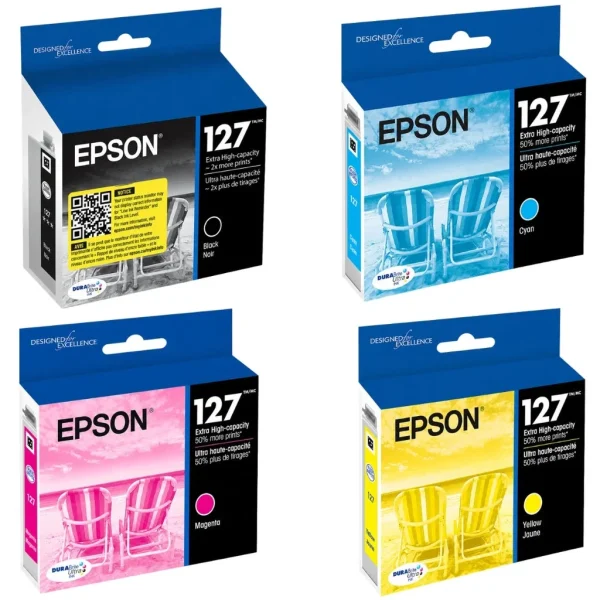 New, Pre-Owned - Epson T127 High Yield Tri-Color Ink Cartridge, T127120-BCS-4-Pack