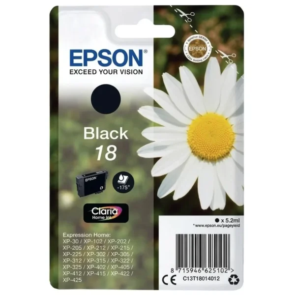 New, Pre-Owned - Epson 18 Standard Yield Black Ink Cartridge, C13T18014012