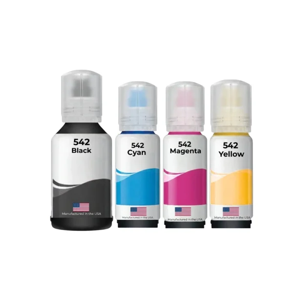 US Remanufactured for Epson 542 (T542120-BCS) Ultra High Yield Black 130ml, CMY 70ml Ink Multi-Color Bottle Made in t...