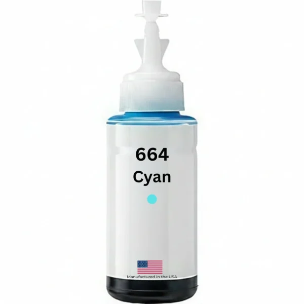 US Remanufactured for Epson 664 (T664220-S) 70ml Cyan High Yield Ink Bottle Made in the USA, T664220-S