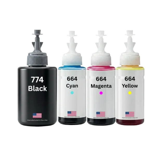 US Remanufactured for Epson 774/664 (774Bk/664CMY) High Yield Ink Bottle Made in the USA, 4-Pack