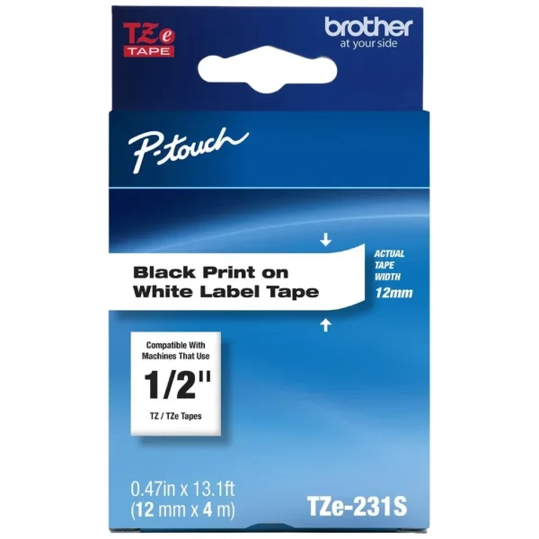 New, Pre-owned, Brother P-Touch TZe-231S Economy Label Tape, Standard Laminated P-Touch Tape, Black on White