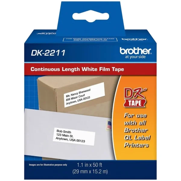 New, Pre-owned, Brother DK-2211 Black on White Film Tape for QL Label Printers