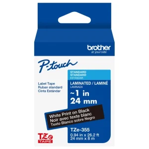 New, Pre-owned, Brother P-Touch TZE-355 Tape, 1" (0.94") Wide Standard Laminated Tape, White on Black, 0.94" x 26.2' ...