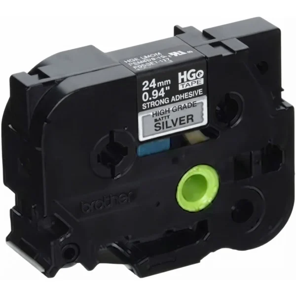 New, Pre-owned, Genuine Brother P-touch HGE-S951 0.94" (24mm) x 26.2ft (8m) Extra Strength Adhesive, Black on Matte S...