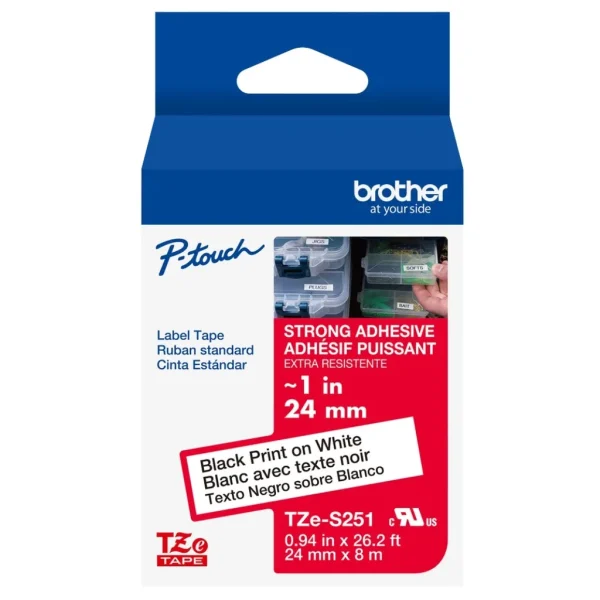 New, Pre-owned, Genuine Brother TZe-S251 Black on White Laminating Tape Width 0.9 inches (24 mm)