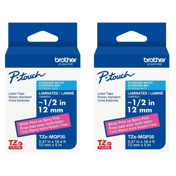 New, Pre-owned, Original Brother P-Touch Embellish White Print on Berry Pink Tape TZE-MQP35M – ~1/2” Wide x 13.1’ Lon...