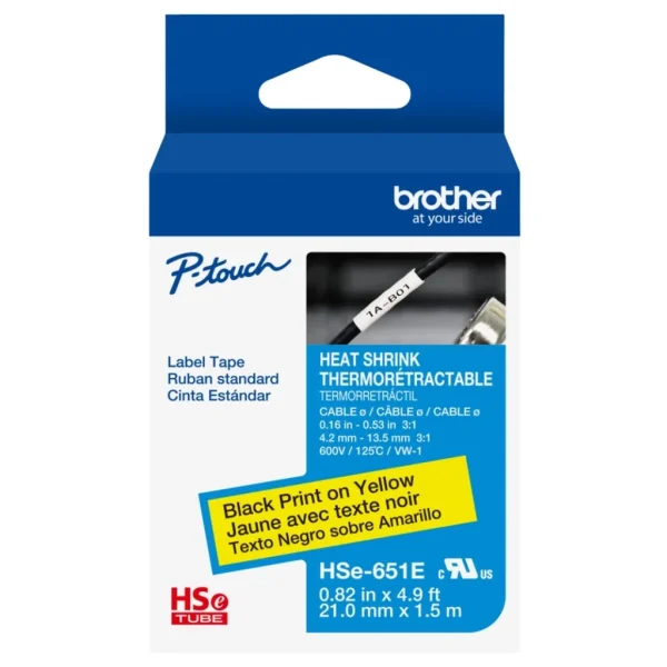 New, Pre-owned, Genuine Brother Pro Tape HSe-651E Heat Shrink Tubing - Black on Yellow