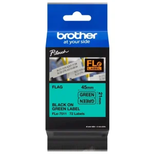 New, Pre-owned, Original Brother FLe-7511 Labelling Tape Cassette, Flag Tape, Black on Green, 21 mm (W) x 45 mm (L), ...