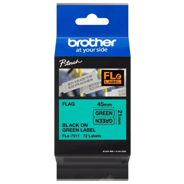 New, Pre-owned, Original Brother FLe-7511 Labelling Tape Cassette, Flag Tape, Black on Green, 21 mm (W) x 45 mm (L), ...