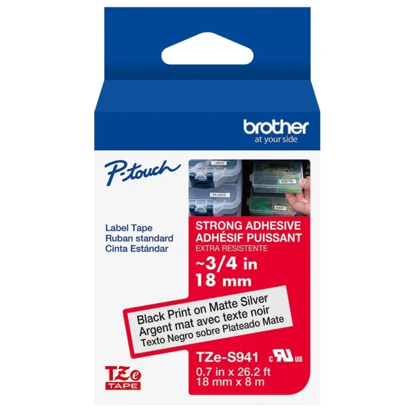 New, Pre-Owned, Genuine Brother P-touch TZE-S941 Tape, 3/4" (0.7") Wide Extra-Strength Adhesive Laminated Tape,Black ...