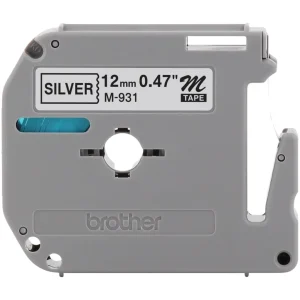 New, Pre-owned, Genuine Brother P-Touch M-931 Tape, 1/2" (0.47") Wide Standard Non-Laminated Tape, Black on Silver, 0...
