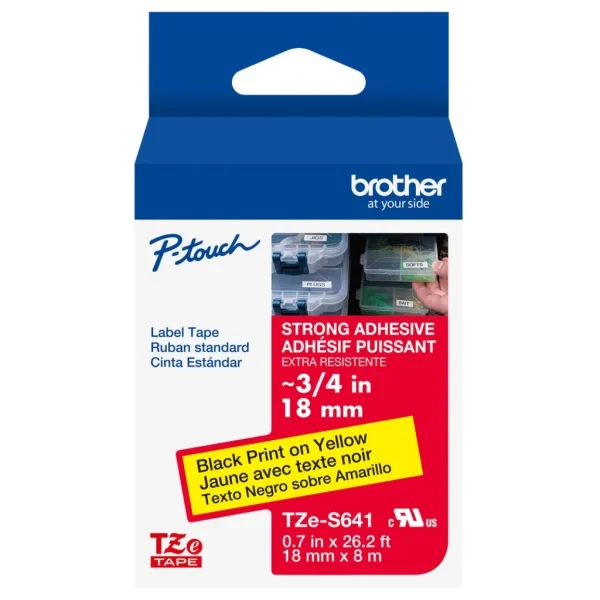 New, Pre-owned, Genuine Brother P-touch TZE-S641 Tape, 3/4" (0.7") Wide Extra-Strength Adhesive Laminated Tape, Black...