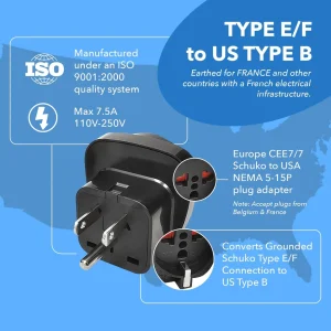 OREI GP-95 Schuko European to USA Grounded Plug Adapter - 3 Pack - view 8