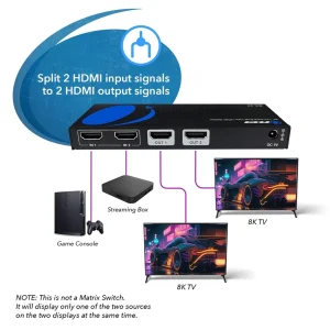 8K Dual Input 2-port HDMI™ Splitter-BK-22 - view 3