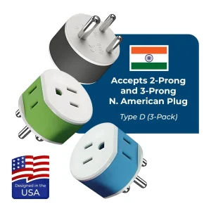 India, Nepal Travel Adapter - 2 in 1 - Type D - Compact Design (US-10) - view 4