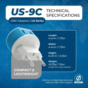 European Travel Adapter - 2 in 1 - Type C - Compact Design (US-9C) - view 10