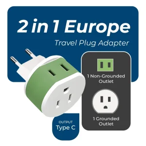 European Travel Adapter - 2 in 1 - Type C - Compact Design (US-9C) - view 3