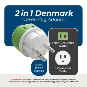 Denmark Travel Adapter - 2 in 1 - Type K - Compact Design (US-20) - view 7
