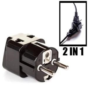 OREI 2 in 1 USA to Europe Adapter Plug (Schuko, Type E/F) - 2 Pack, Black - view 2