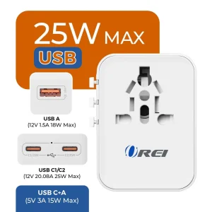 Universal Travel Adapter 25W | 4-in-1 Fast Charging Plug with USB-C & USB-A - view 2