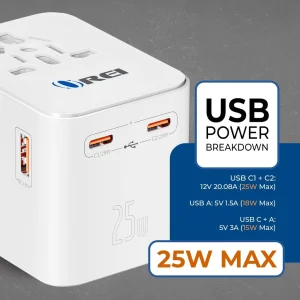 Universal Travel Adapter 25W | 4-in-1 Fast Charging Plug with USB-C & USB-A - view 3