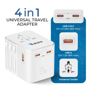 Universal Travel Adapter 25W | 4-in-1 Fast Charging Plug with USB-C & USB-A - view 4