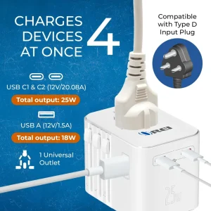 Universal Travel Adapter 25W | 4-in-1 Fast Charging Plug with USB-C & USB-A - view 7
