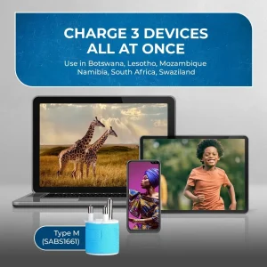 South Africa, Botswana Travel Adapter - 3 in 1 - 2 USB - Type M - Compact Design (U2U-10L) - view 4