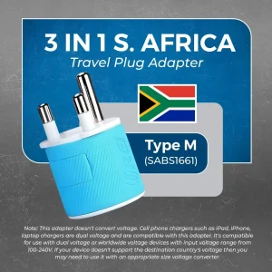 South Africa, Botswana Travel Adapter - 3 in 1 - 2 USB - Type M - Compact Design (U2U-10L) - view 6