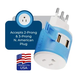 Italy, Uruguay Travel Adapter - 3 in 1 - 2 USB - Type L - Compact Design (U2U-12A) - view 2