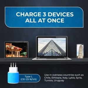 Italy, Uruguay Travel Adapter - 3 in 1 - 2 USB - Type L - Compact Design (U2U-12A) - view 5
