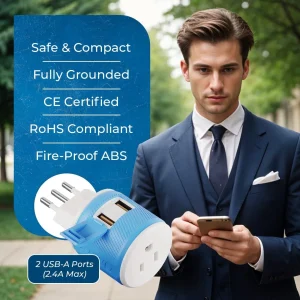 Italy, Uruguay Travel Adapter - 3 in 1 - 2 USB - Type L - Compact Design (U2U-12A) - view 9