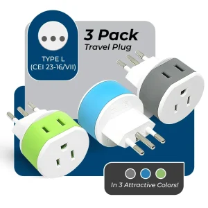 Italy, Uruguay Travel Adapter - 2 in 1 - Type L - Compact Design (US-12A) - view 2