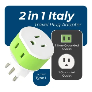 Italy, Uruguay Travel Adapter - 2 in 1 - Type L - Compact Design (US-12A) - view 3