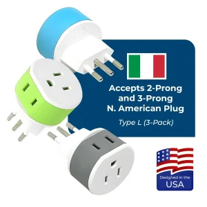 Italy, Uruguay Travel Adapter - 2 in 1 - Type L - Compact Design (US-12A) - view 4