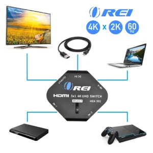 3x1 4K HDMI Switcher by Orei, 3-Port HDMI USB Powered Switch for Full 4K X 2K @ 60Hz HD 1080P & 3D S - view 2