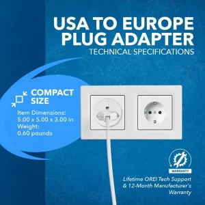 OREI American USA To European Schuko Germany Plug Adapters CE Certified Heavy Duty - 2 Pack (GS20) - view 4