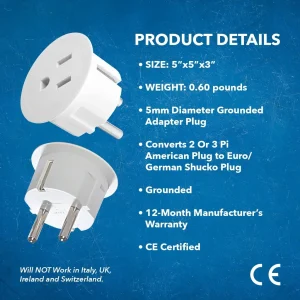 OREI American USA To European Schuko Germany Plug Adapters CE Certified Heavy Duty - 2 Pack (GS20) - view 7
