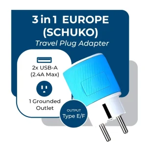 Europe, Germany Travel Adapter - 3 in 1 - 2 USB - Type C - Compact Design (U2U-9C) - view 3
