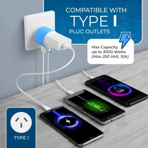 Australia, New Zealand Travel Adapter - 3 in 1 - 2 USB - Type I - Compact Design (U2U-16) - view 5
