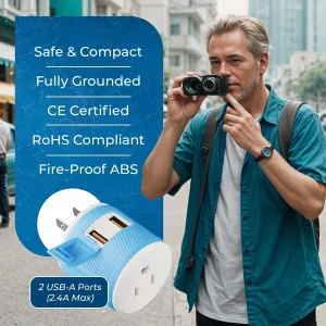 Japan, Philippines Travel Adapter - 3 in 1 - 2 USB - Type A - Compact Design (U2U-6) - view 9