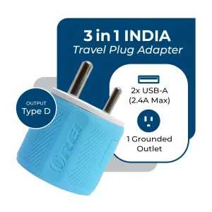 India, Nepal Travel Adapter - 3 in 1 - 2 USB - Type D - Compact Design (U2U-10) - view 2