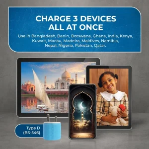 India, Nepal Travel Adapter - 3 in 1 - 2 USB - Type D - Compact Design (U2U-10) - view 4