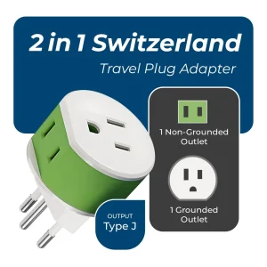 Switzerland Travel Adapter - 2 in 1 - Type J - Compact Design (US-11A) - view 3
