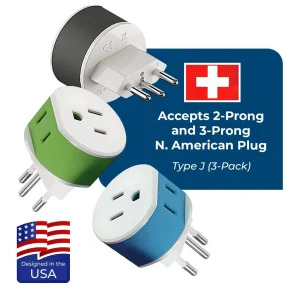 Switzerland Travel Adapter - 2 in 1 - Type J - Compact Design (US-11A) - view 4
